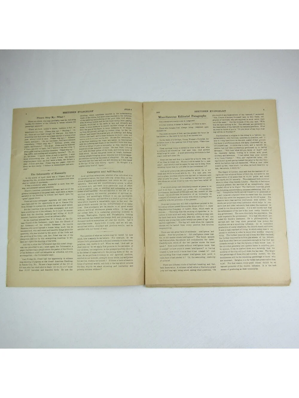 Brethren Evangelist Christian Newspaper Ashland Ohio Antique July 9th 1902 RARE
